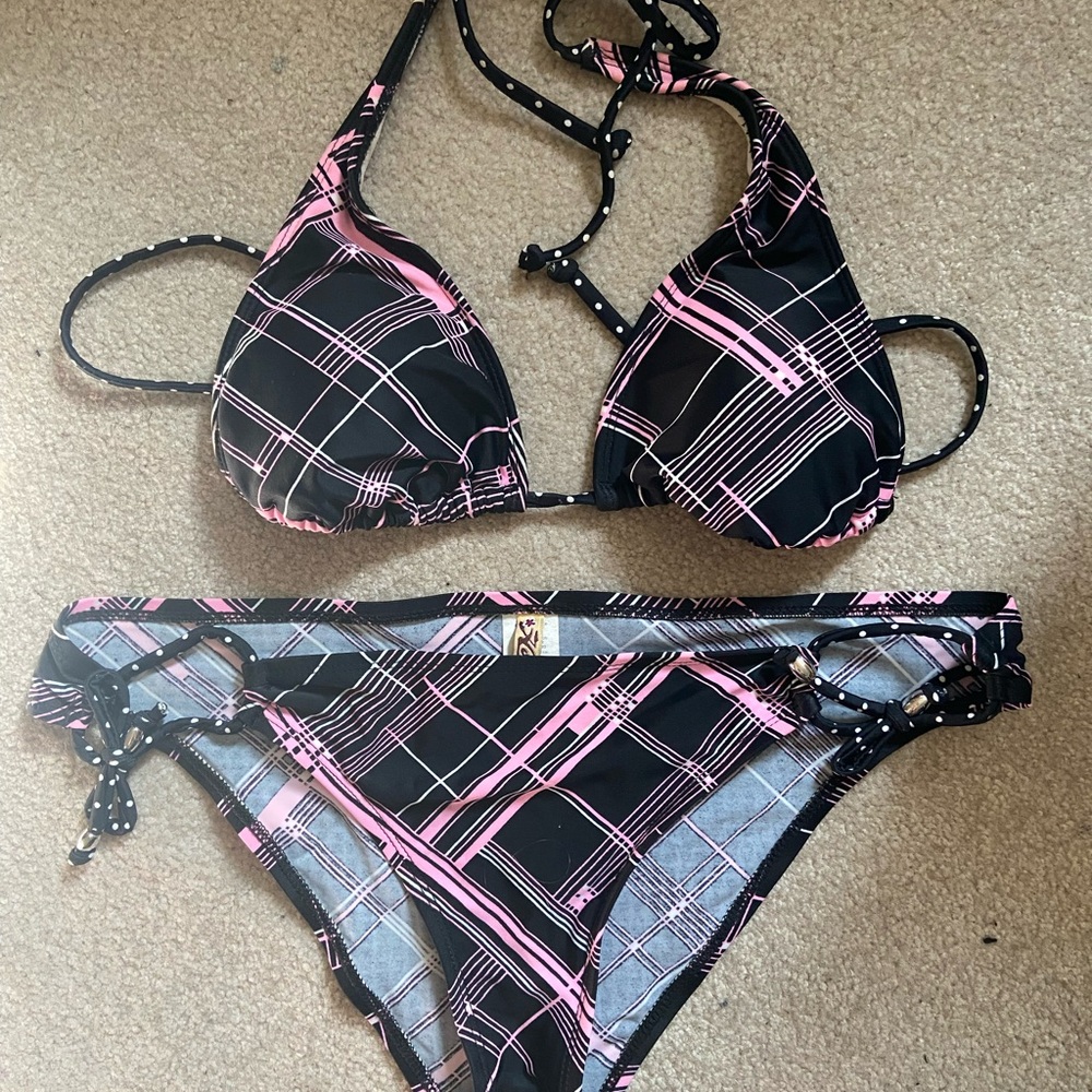 Hobie Pink and Black Geometric Bikini